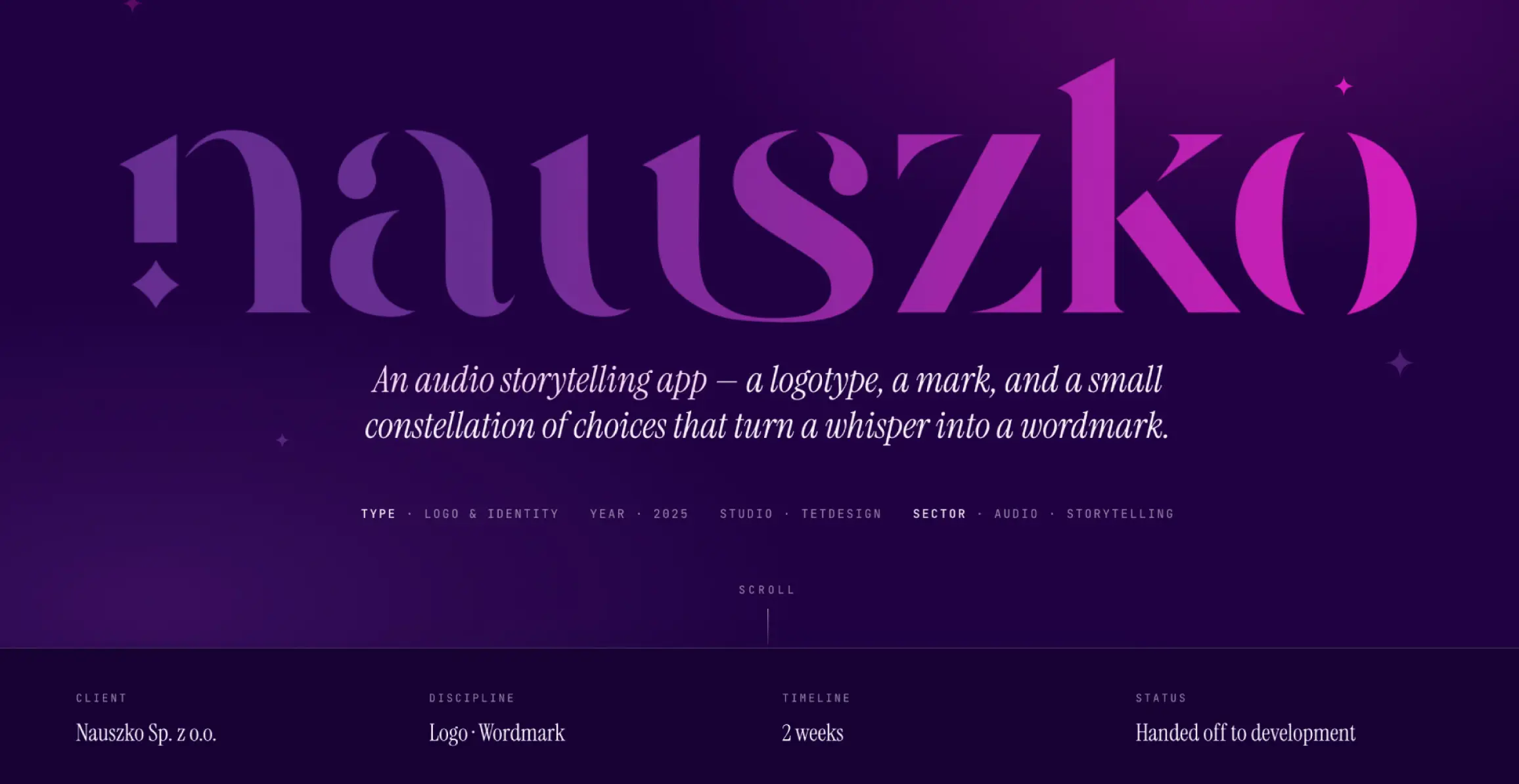 Brand identity for NAUSZKO — an audio storytelling application.