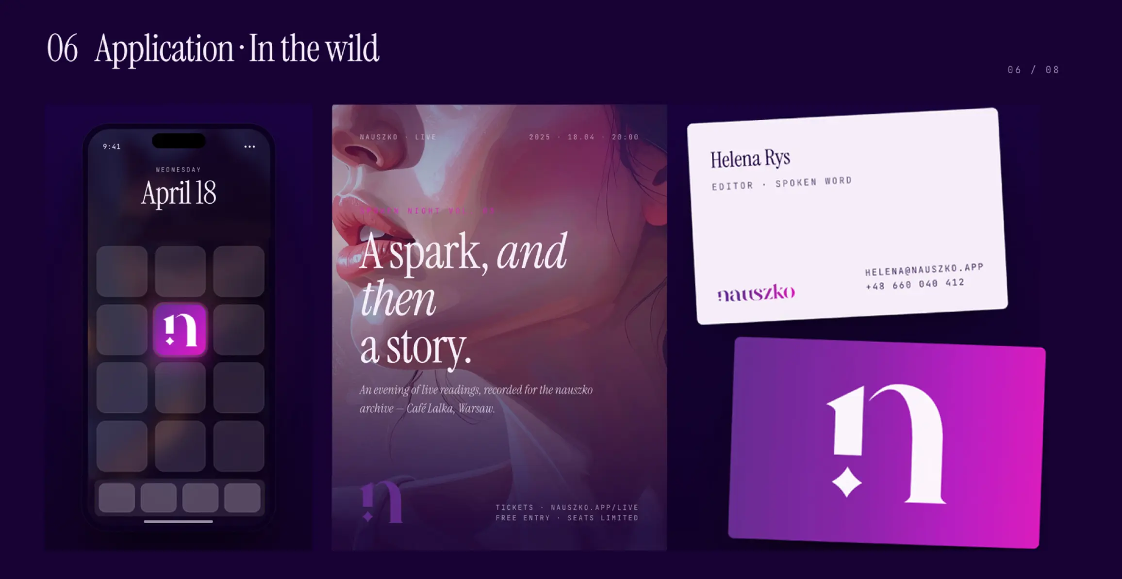 Brand identity for NAUSZKO — an audio storytelling application.